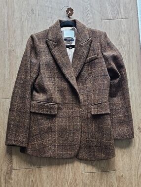 Womens Brown Tweed Check Blazer Jacket